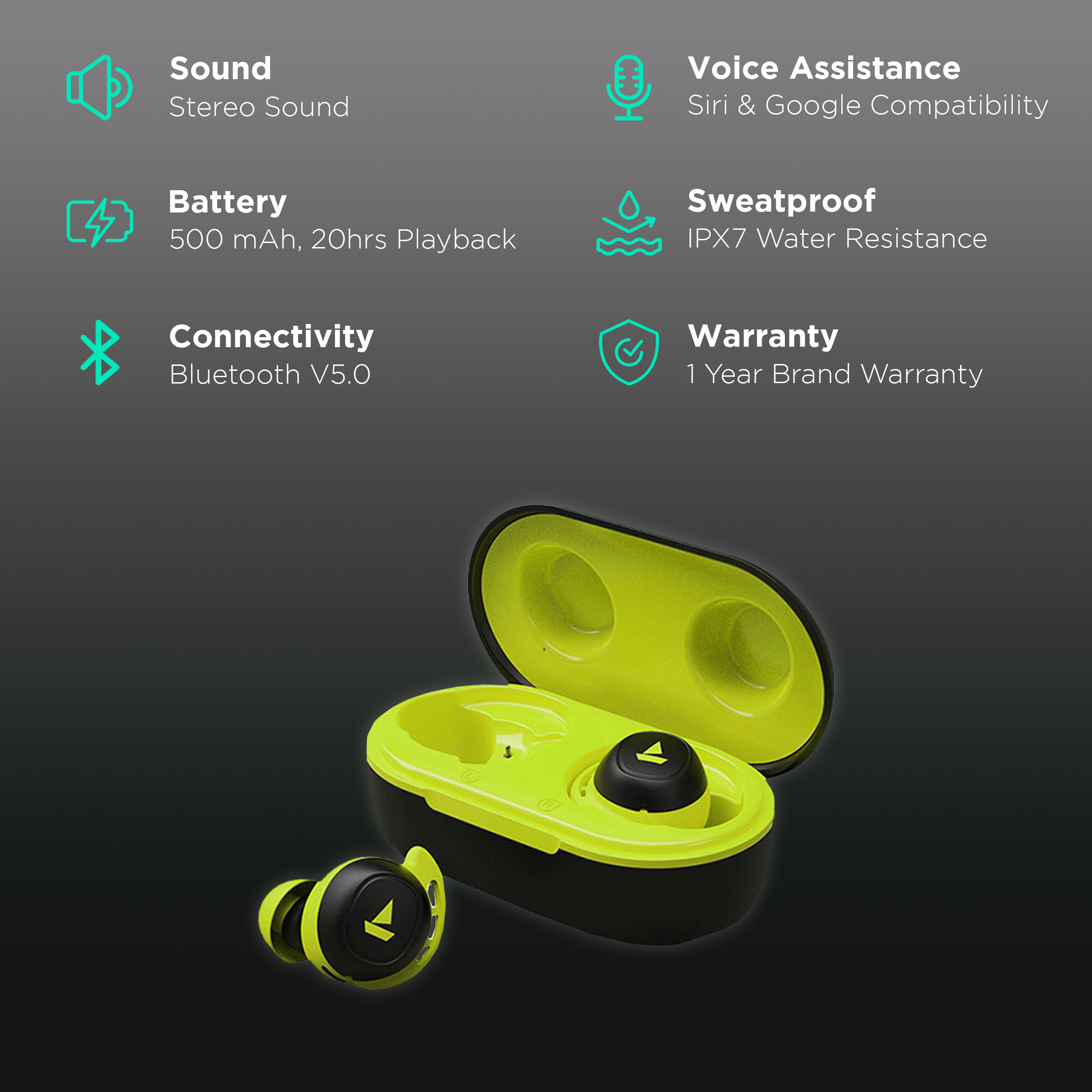 boAt Airdopes 441 TWS Earbuds IPX7 Water Sweat Resistant 20 Hours Playback Spirit Lime